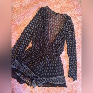 Cotton On Black and White Patterned Long Sleeve Romper